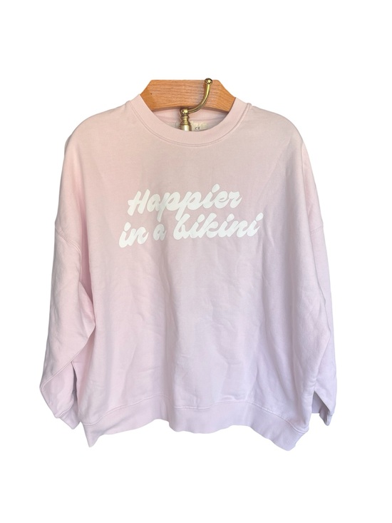 l*space Tops - l*space Pastel Pink 'Happier in a Bikini' Oversized Crewneck Sweatshirt Medium